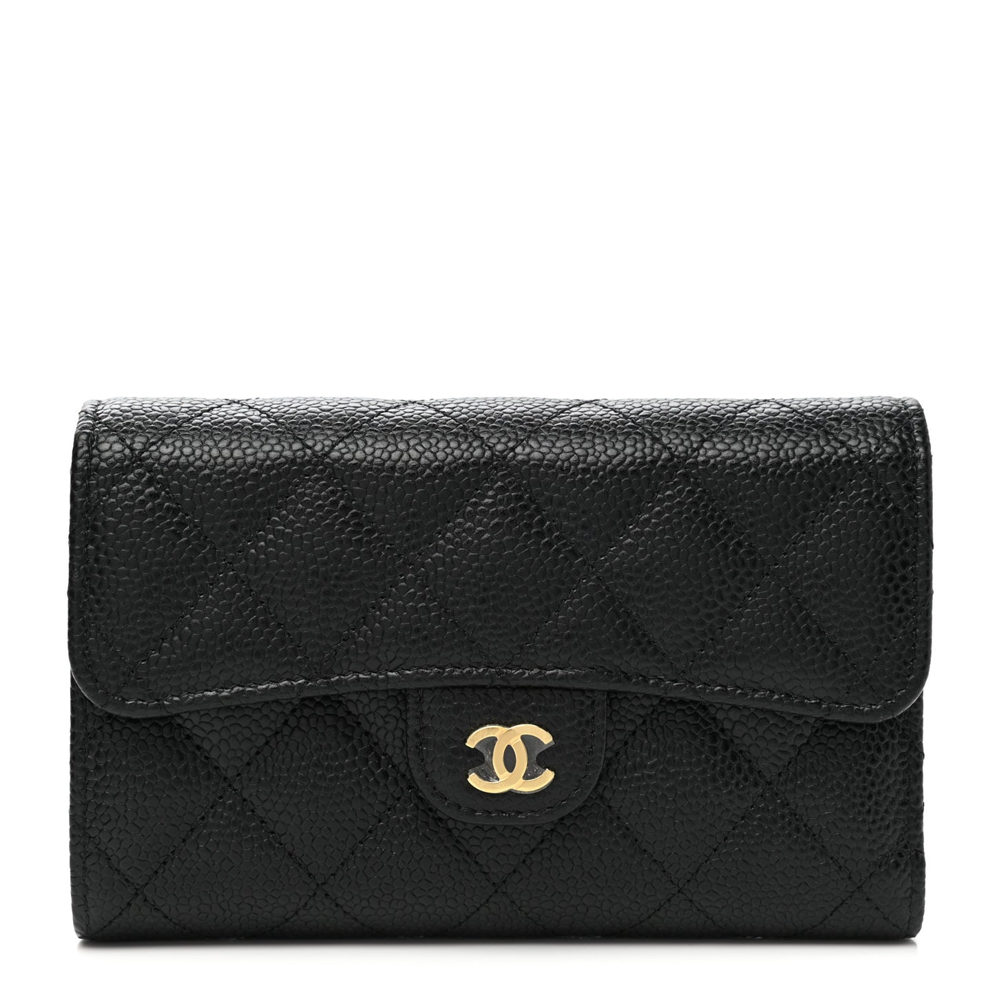 Caviar Quilted Medium Flap Wallet Black