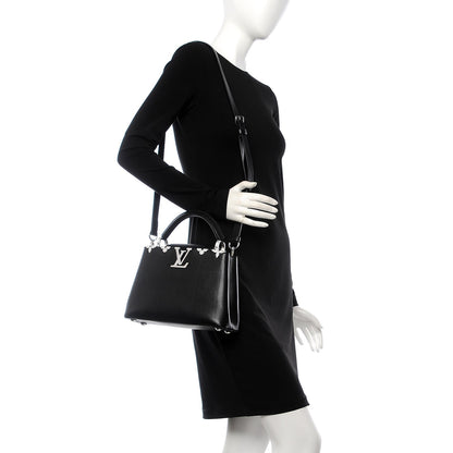 Louis Vuitton Smooth Calfskin Crystal Flowers Capucines BB Black 2 of 8