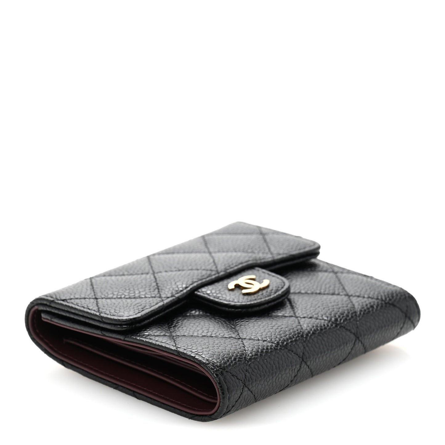 Caviar Quilted Compact Flap Wallet Black