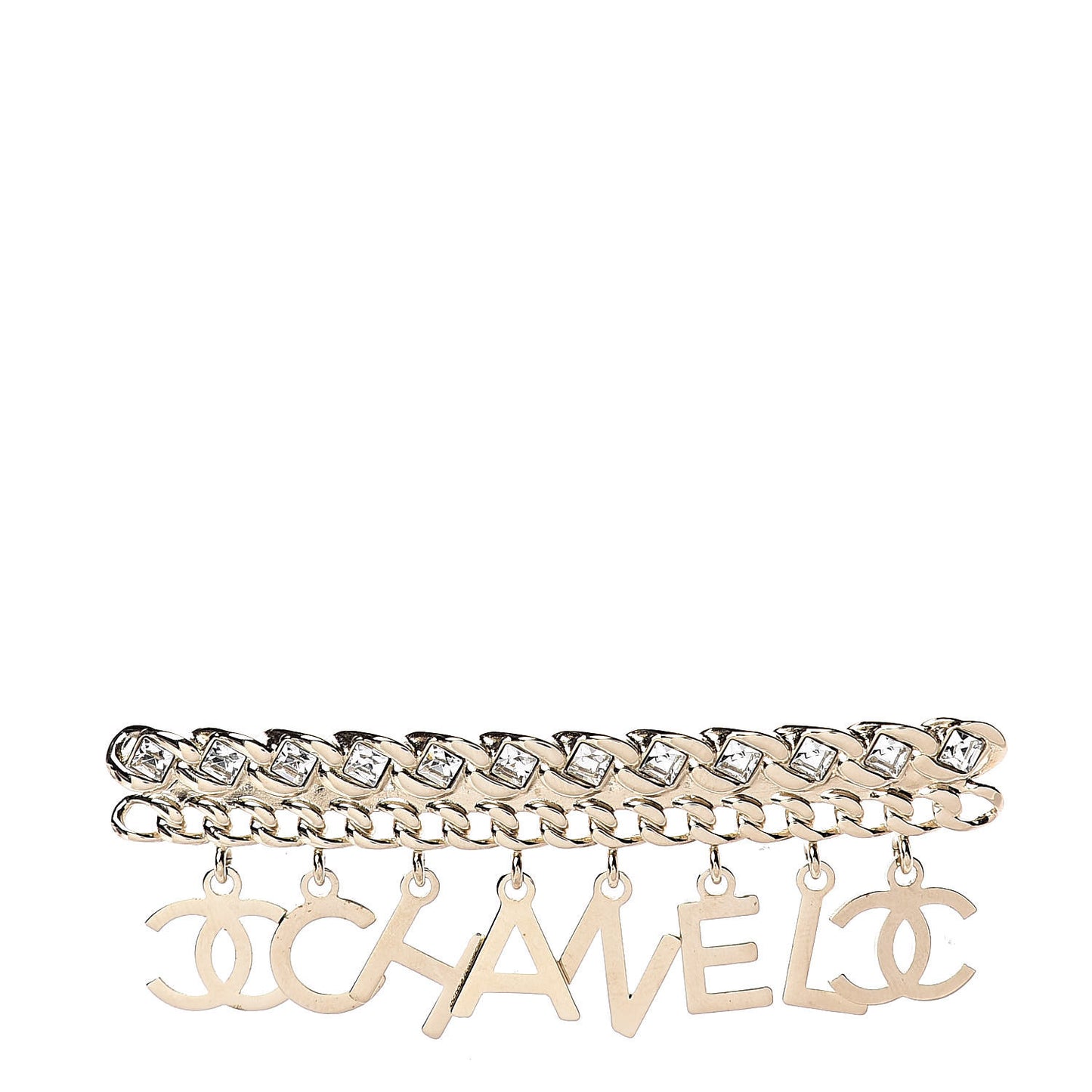Crystal CC Logo Charms Brooch Gold