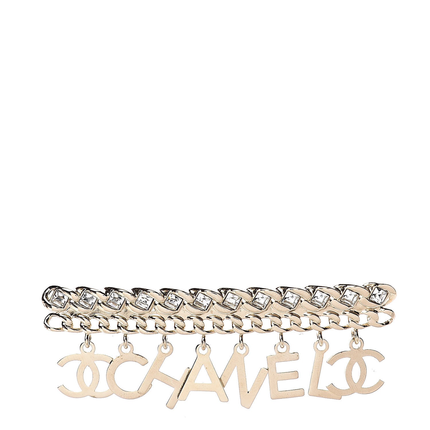 Chanel Crystal CC Logo Charms Brooch Gold 1 of 5