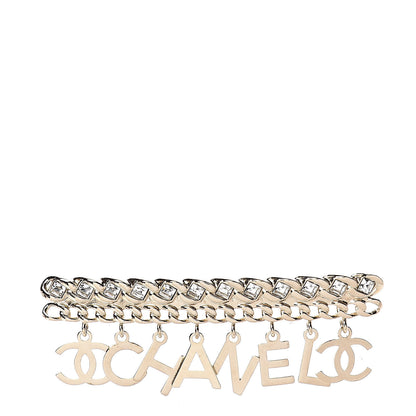 Chanel Crystal CC Logo Charms Brooch Gold 1 of 5