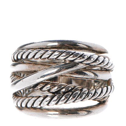 David Yurman Sterling Silver 18mm Wide Crossover Cable Ring 53 6.25 1 of 4