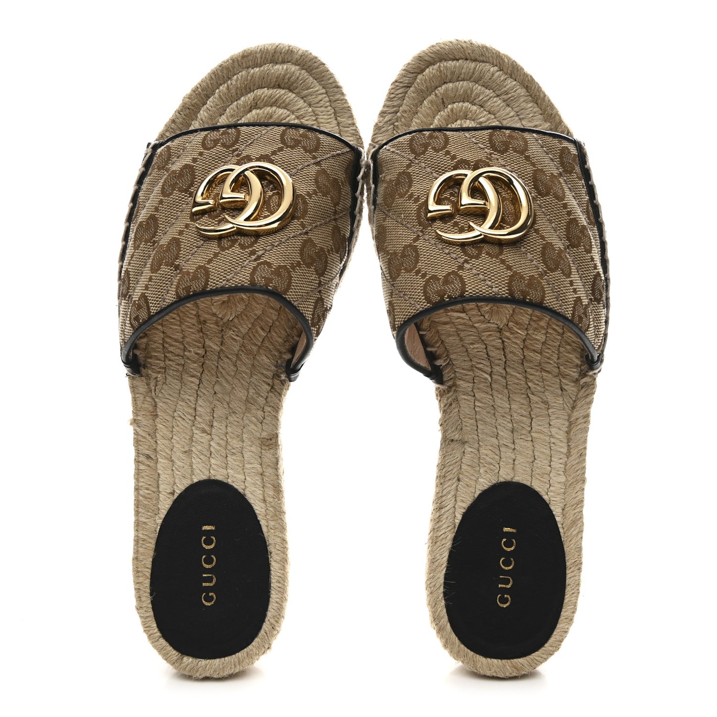 Monogram Matelasse GG Marmont Espadrille 20mm Slide Sandals 37.5 Beige Ebony Black