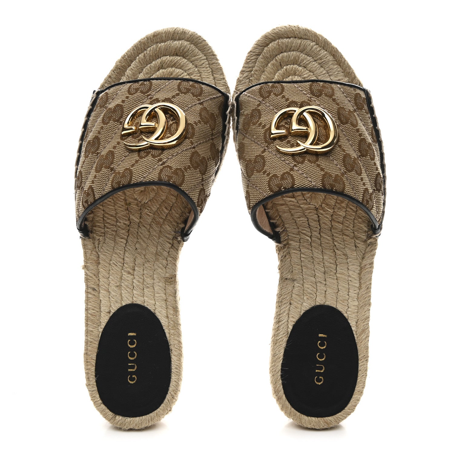 Gucci Monogram Matelasse GG Marmont Espadrille 20mm Slide Sandals 37.5 Beige Ebony Black 2 of 9