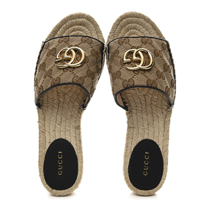 Gucci Monogram Matelasse GG Marmont Espadrille 20mm Slide Sandals 37.5 Beige Ebony Black 2 of 9