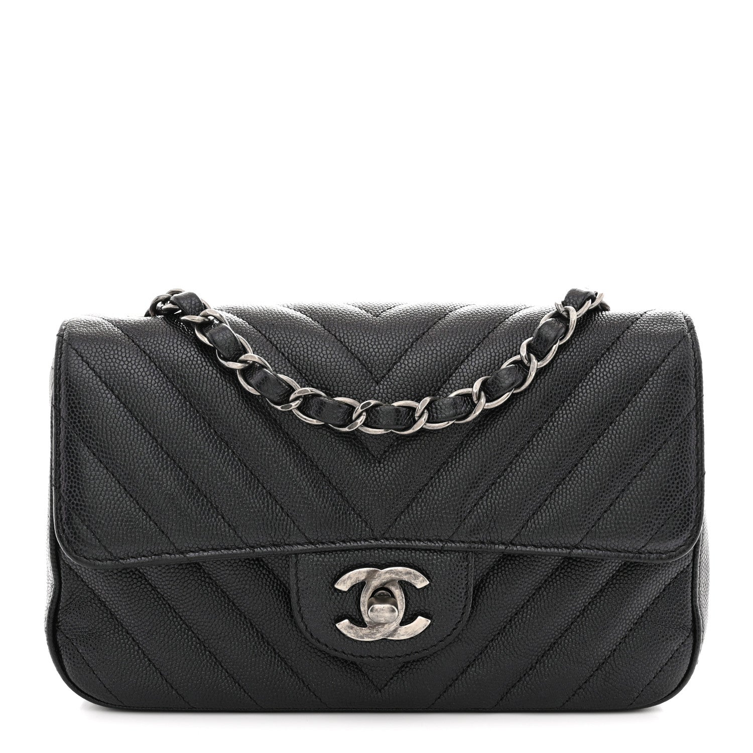 Chanel Iridescent Caviar Chevron Quilted Mini Rectangular Flap Black 1 of 10