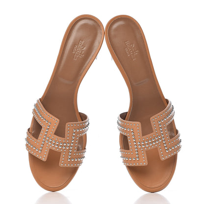 Hermes Calfskin Studded Oasis Sandals 41 Natural 9 of 10