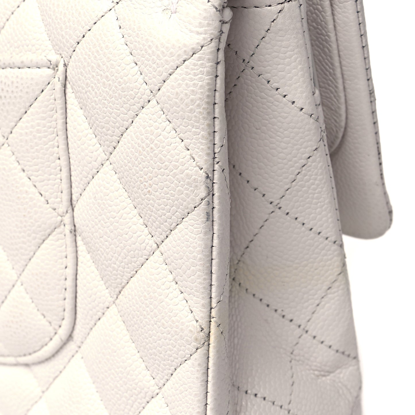 Caviar Quilted Medium Double Flap White