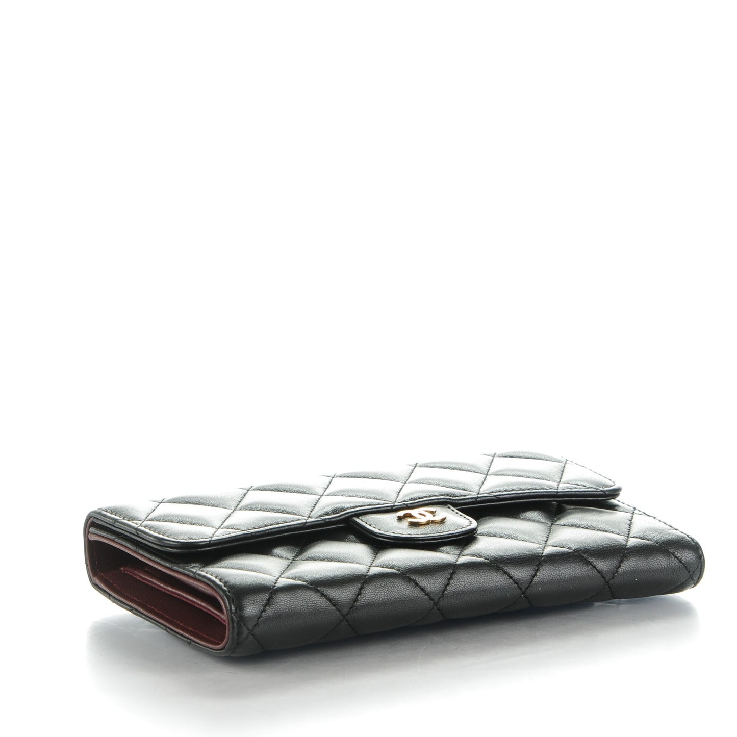 Lambskin Quilted Large Flap Wallet Black