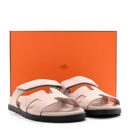 Hermes Suede Goatskin Womens Chypre Sandals 39 Rose Porcelaine 9 of 9