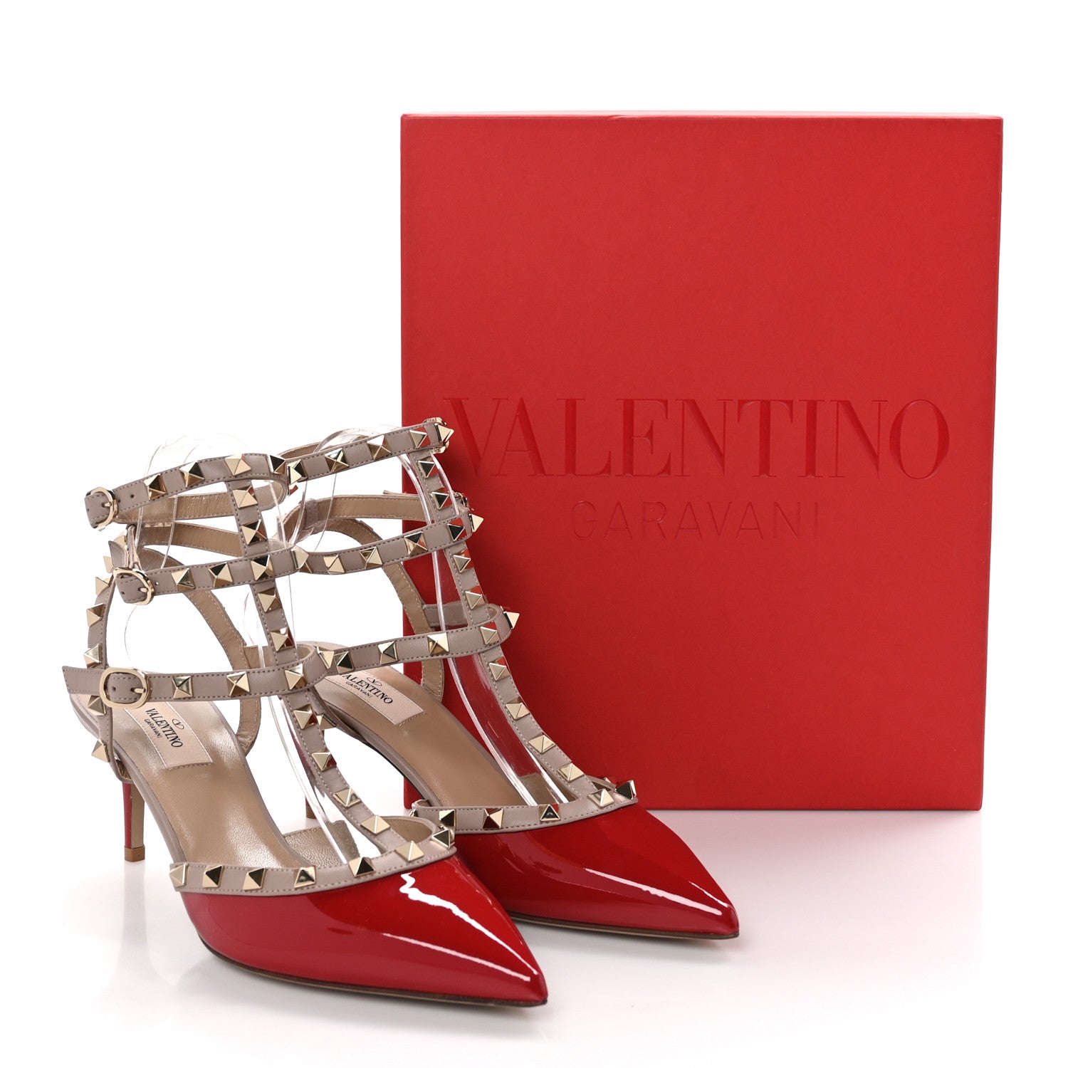 Valentino Garavani Patent Nappa Rockstud Ankle Strap 65mm Pumps 40 Rosso Valentino Poudre 9 of 9