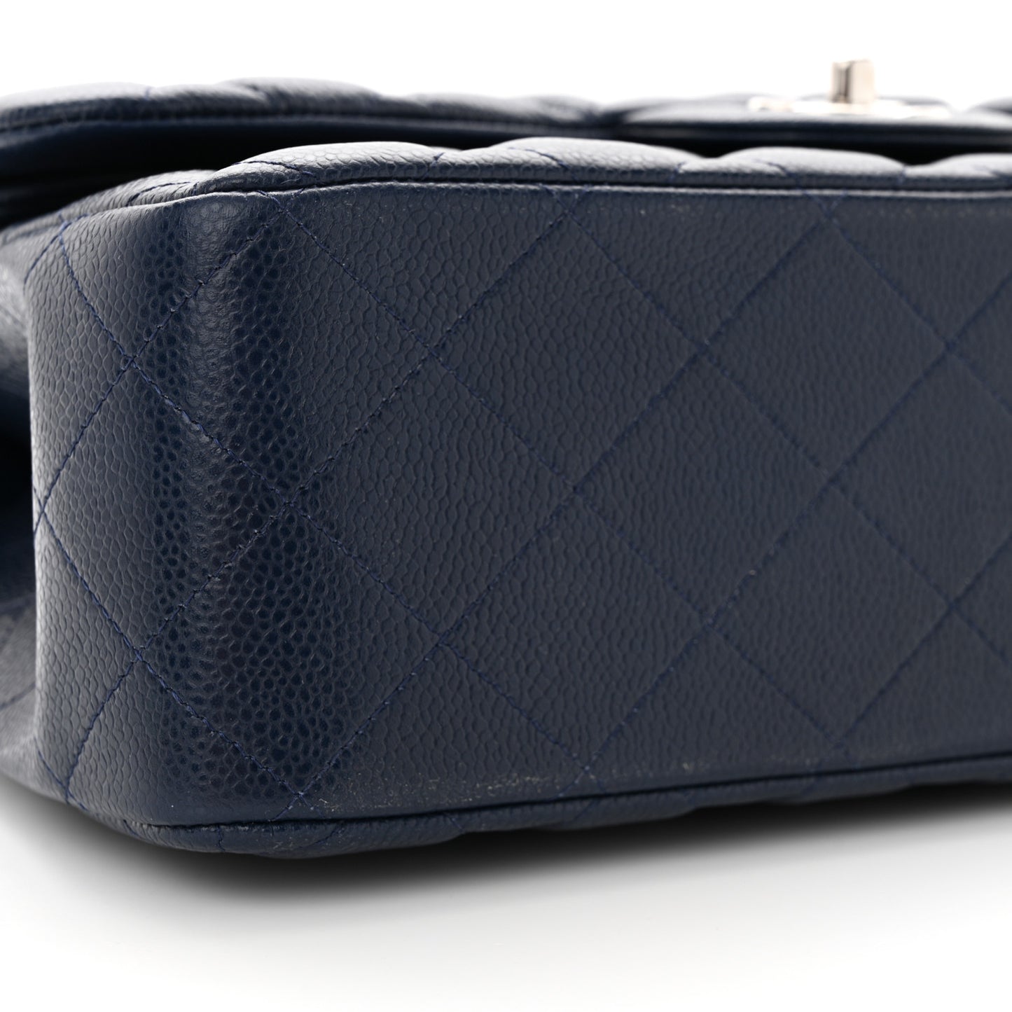 Caviar Quilted Jumbo Double Flap Navy Blue