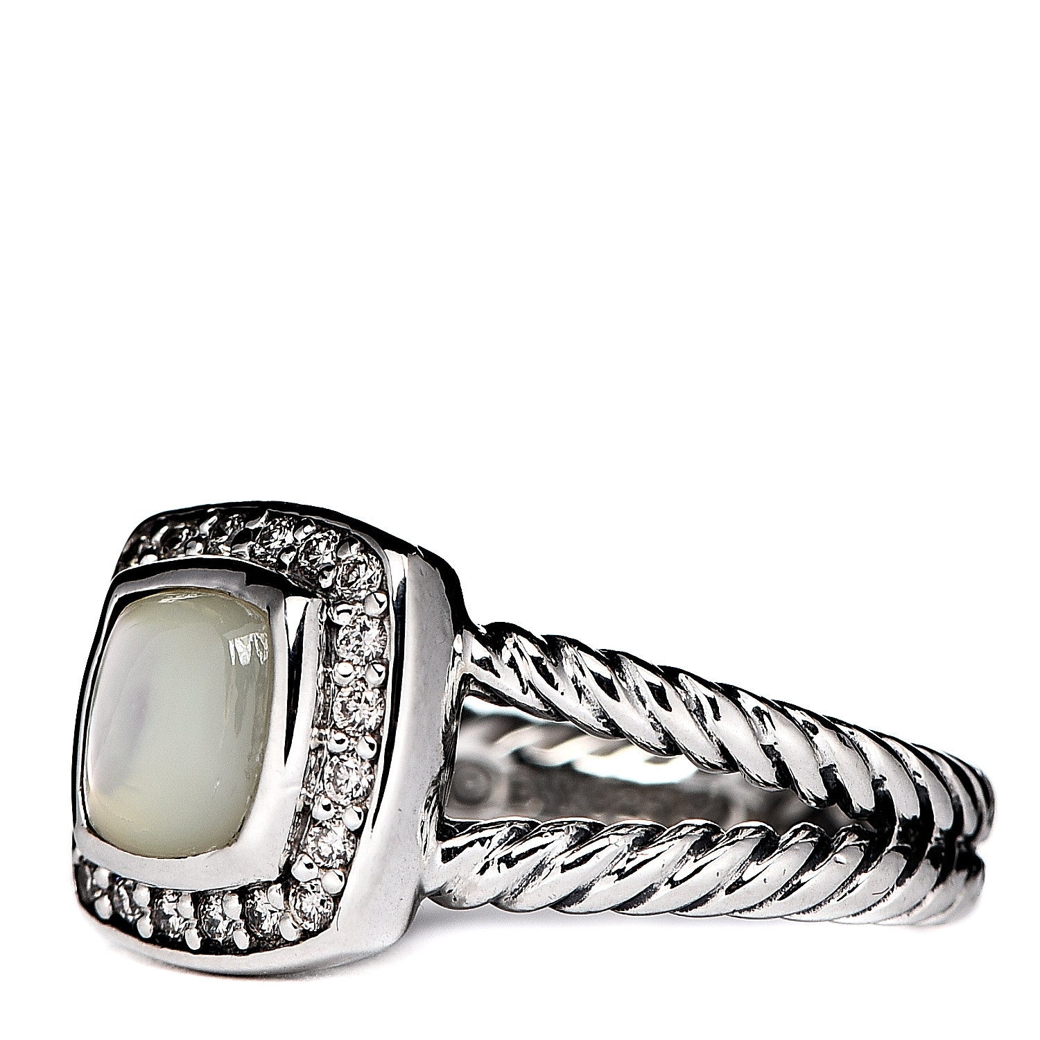 David Yurman Sterling Silver Diamond Mother of Pearl 7mm Petite Albion Ring 51 5.75 2 of 4