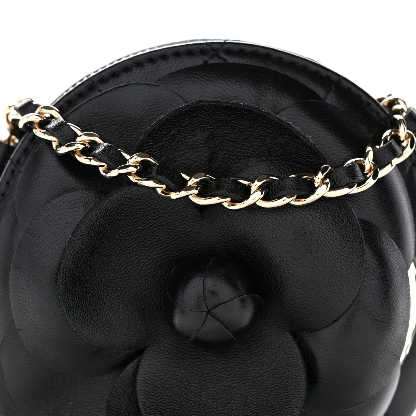 Lambskin Mini Camellia Bouquet Clutch With Chain Black