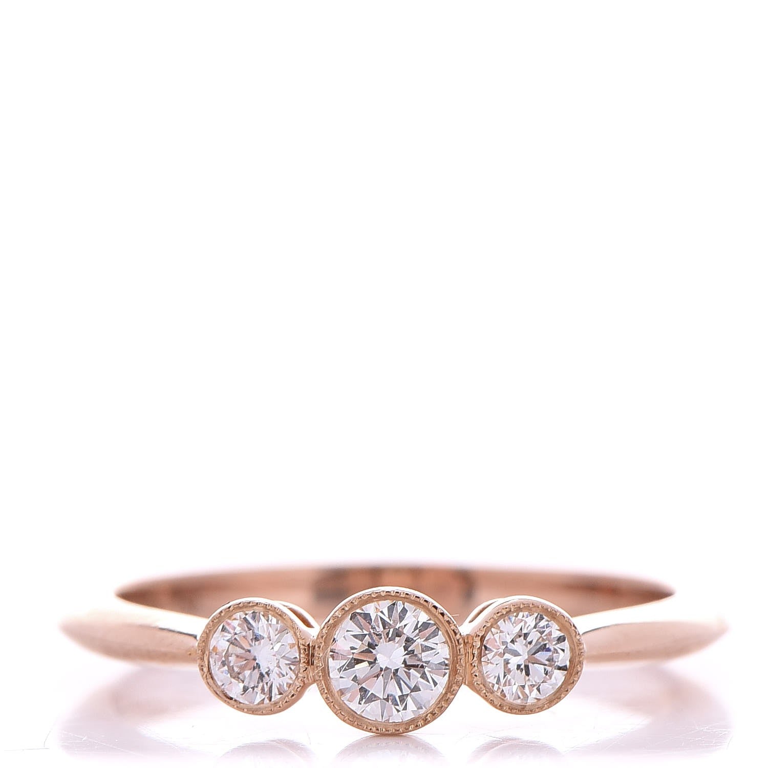 Tiffany 18K Rose Gold Diamond Three Stone Milgrain Ring 52 6 1 of 6