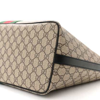 Gucci GG Supreme Monogram Web Medium Zippered Tote Beige Black 10 of 10