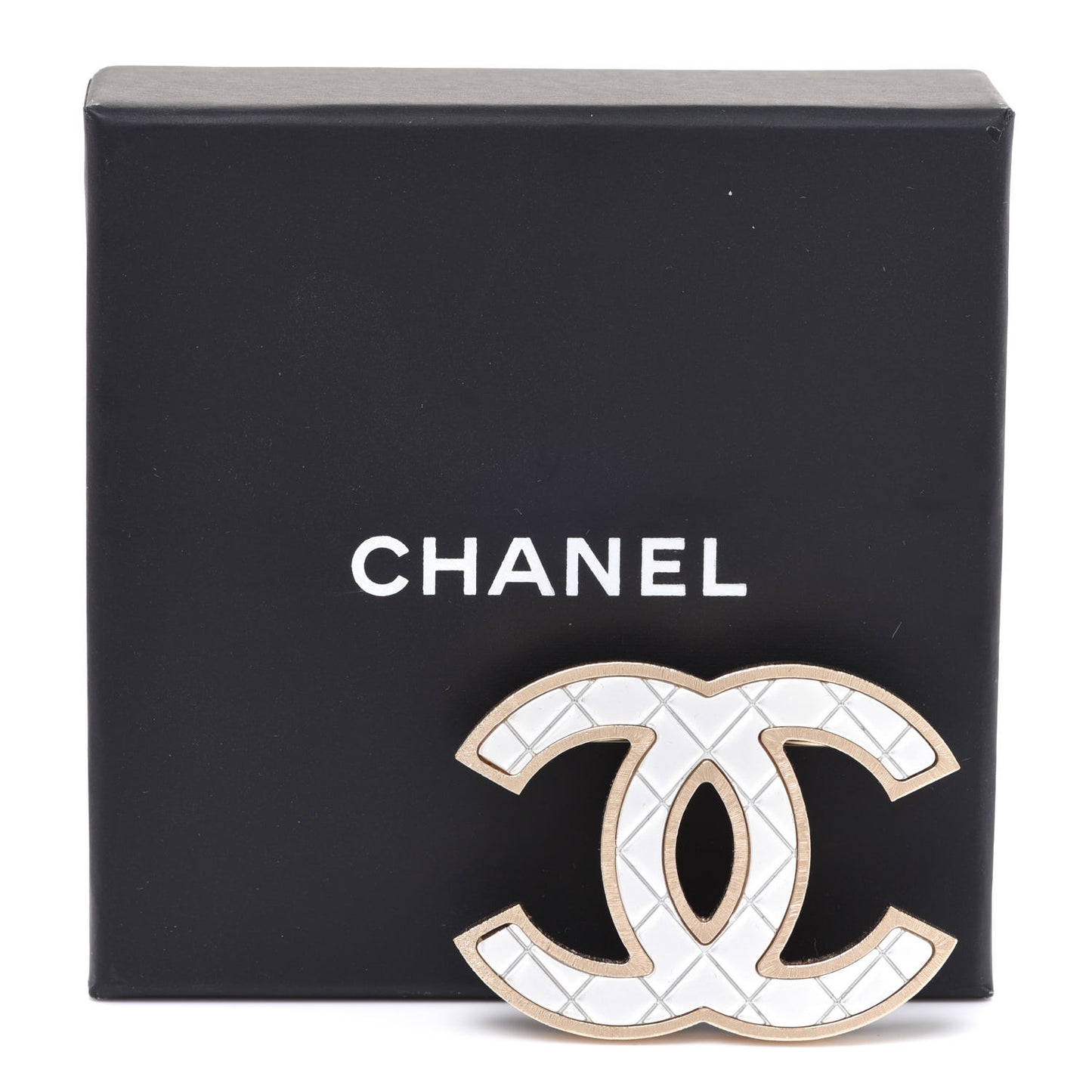 Metal Quilted CC Brooch Silver Gold