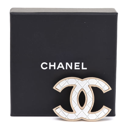 Chanel Metal Quilted CC Brooch Silver Gold 5 of 5