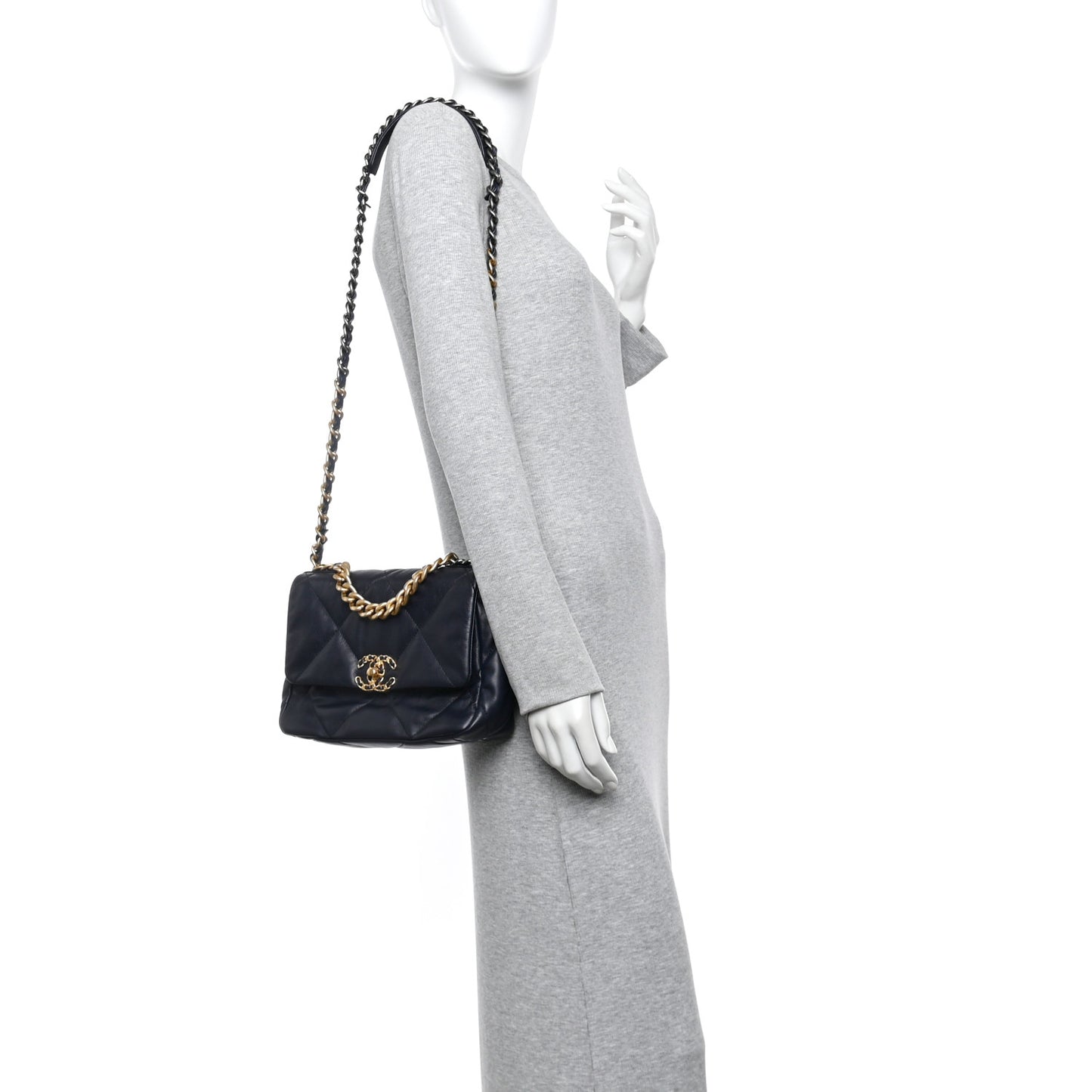 Goatskin Quilted Medium Chanel 19 Flap Navy Blue