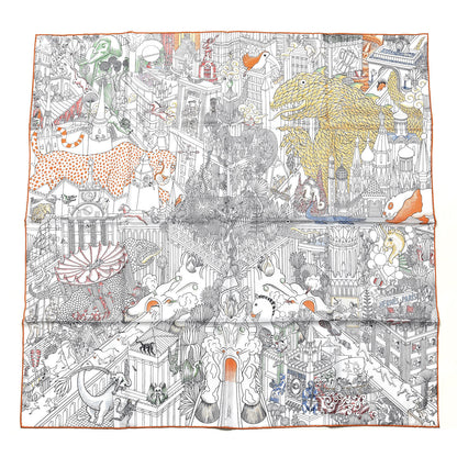 Hermes Silk Animapolis Scarf 90 White Jaune Vert 1 of 7