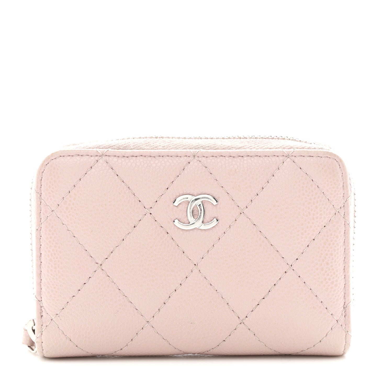 Caviar Quilted Zip Coin Purse Light Pink