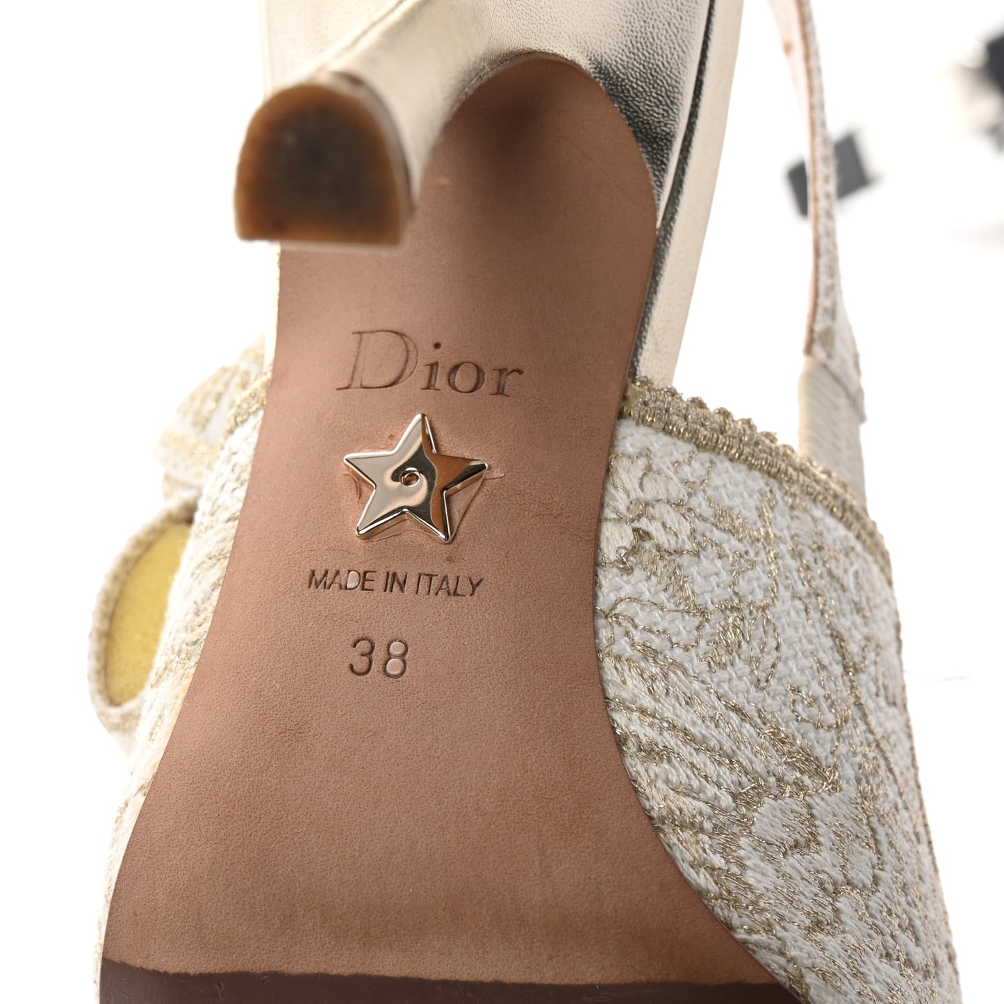 Cotton Ribbon Toile De Jouy J'Adior Slingback 100mm Pumps 38 Gold