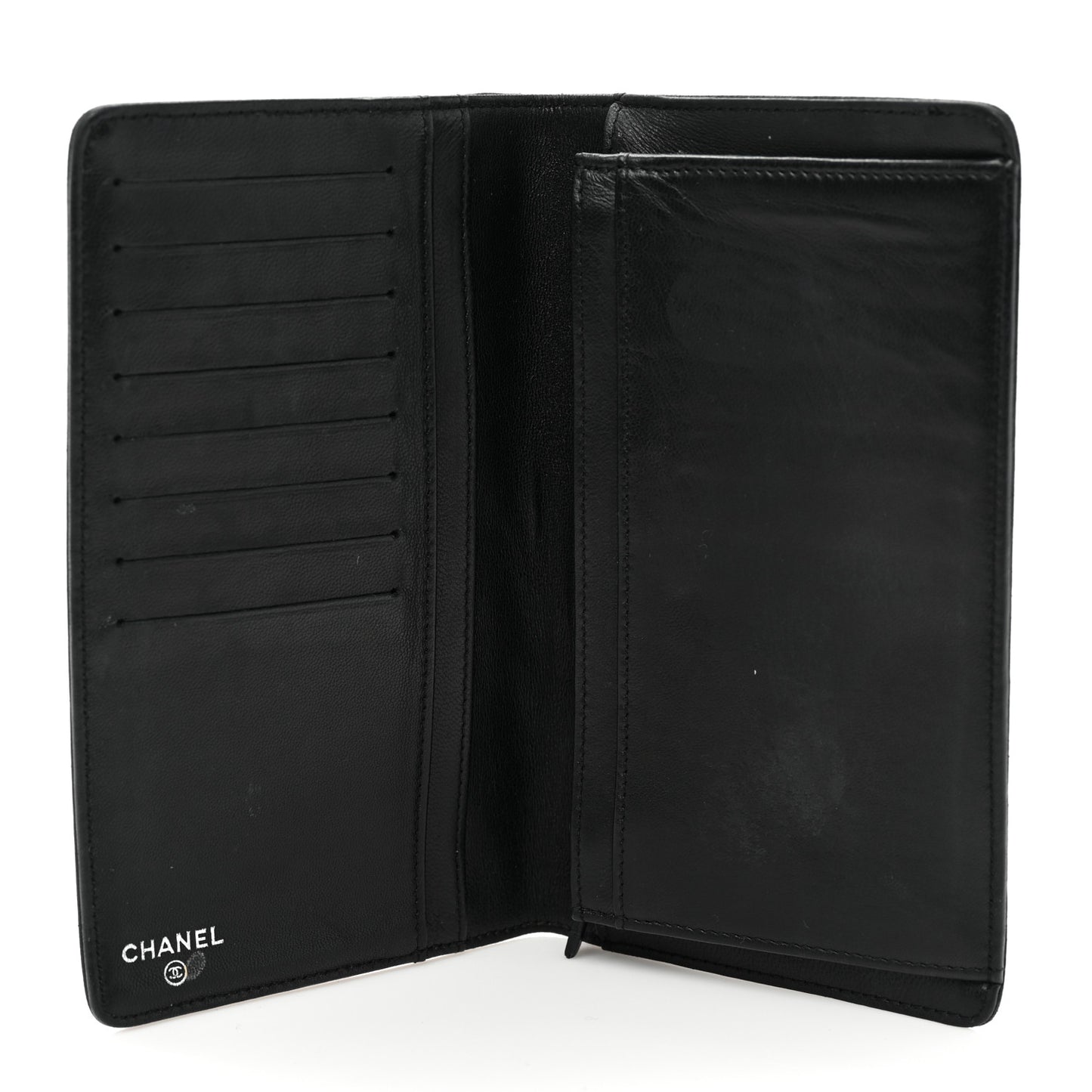 Lambskin Camellia Embossed Yen Wallet Black