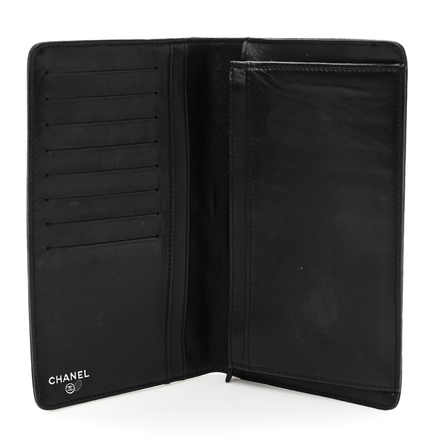 Chanel Lambskin Camellia Embossed Yen Wallet Black 5 of 9