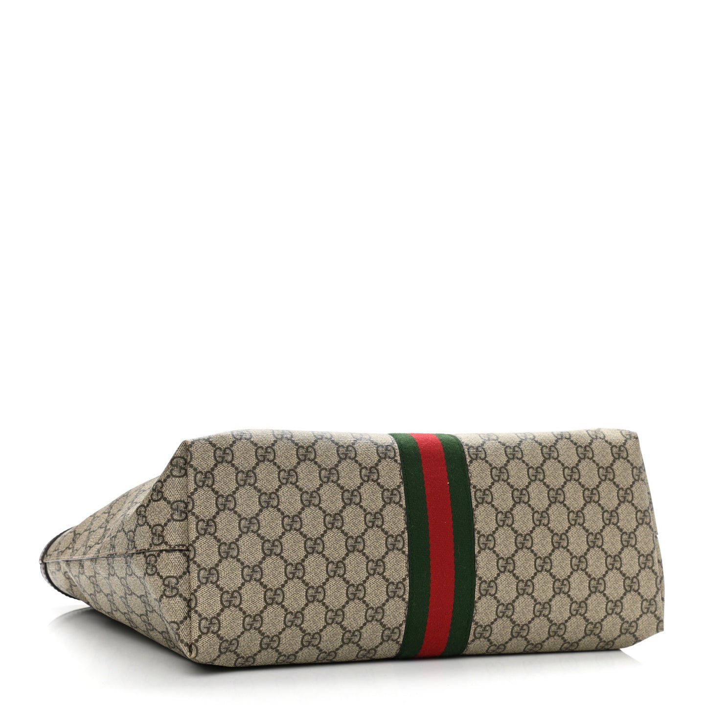 GG Supreme Monogram Textured Calfskin Web Medium Ophidia Shopping Tote Beige Ebony New Acero