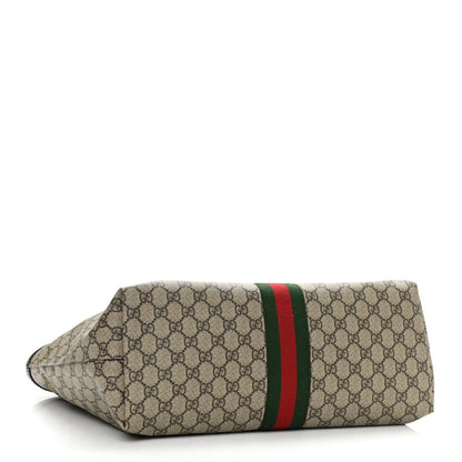 Gucci GG Supreme Monogram Textured Calfskin Web Medium Ophidia Shopping Tote Beige Ebony New Acero 4 of 11