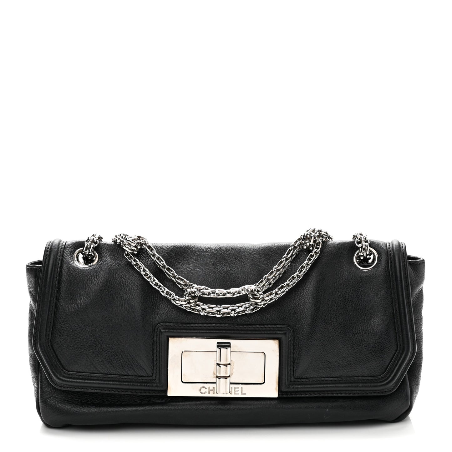 Grained Calfskin Mademoiselle Lock Bijoux Chain Flap Black