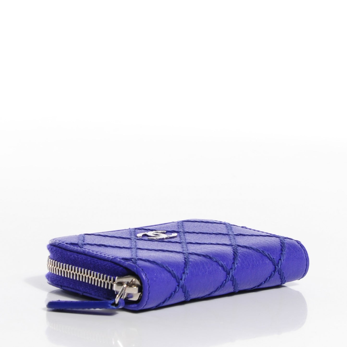 Calfskin Diamond Stitched Coin Purse Blue