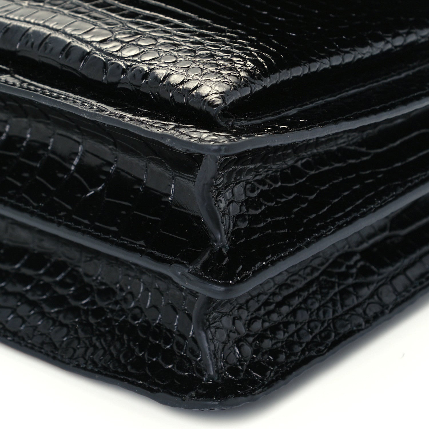 Saint Laurent Calfskin Crocodile Embossed Medium Monogram Sunset Black 12 of 13