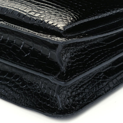 Saint Laurent Calfskin Crocodile Embossed Medium Monogram Sunset Black 12 of 13