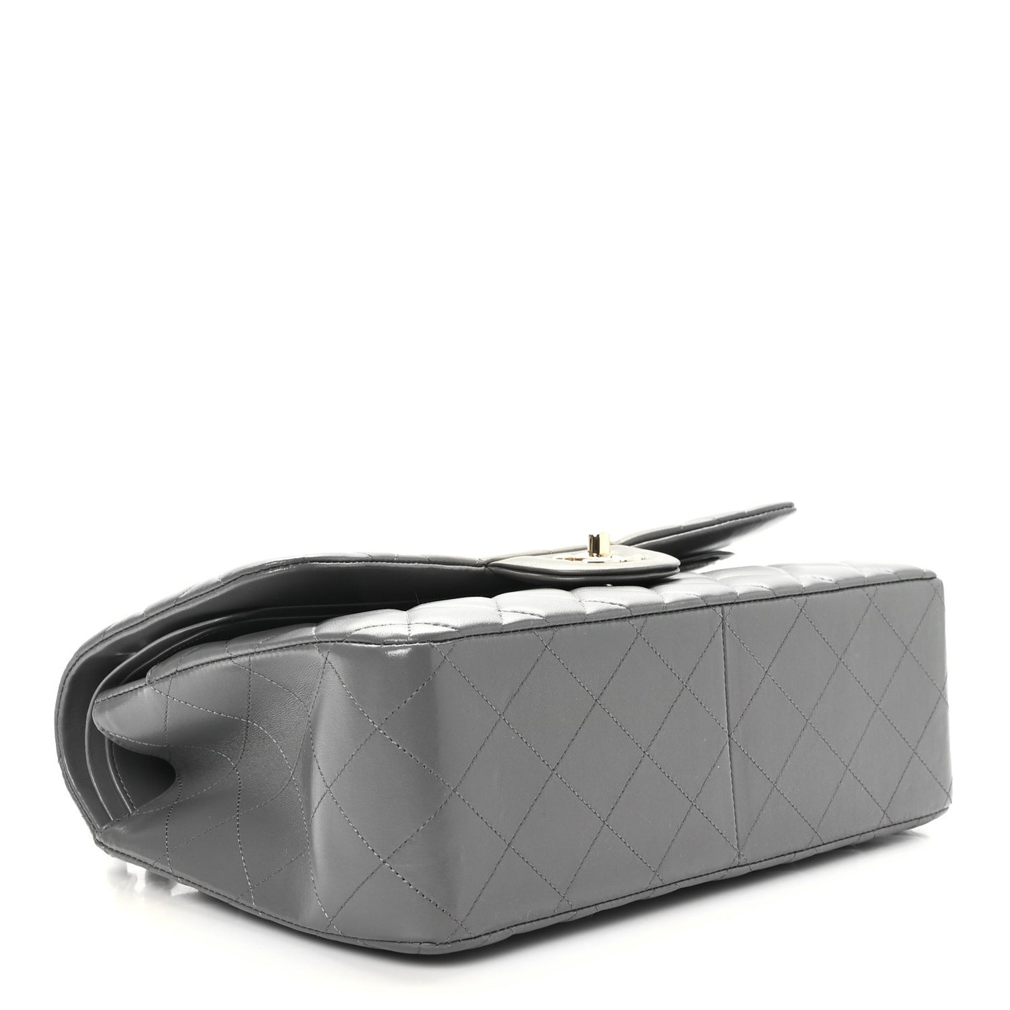 Lambskin Quilted Jumbo Double Flap Dark Grey