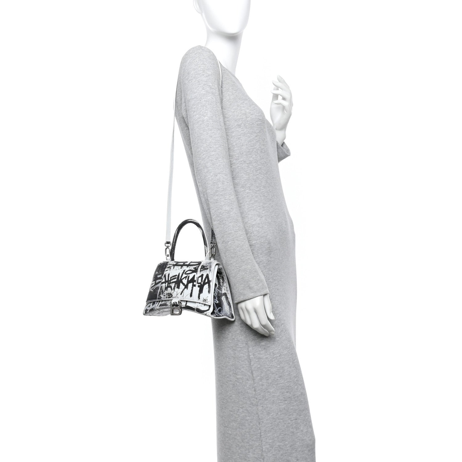 Balenciaga Smooth Calfskin Graffiti Hourglass Top Handle Bag Small White Black 2 of 9