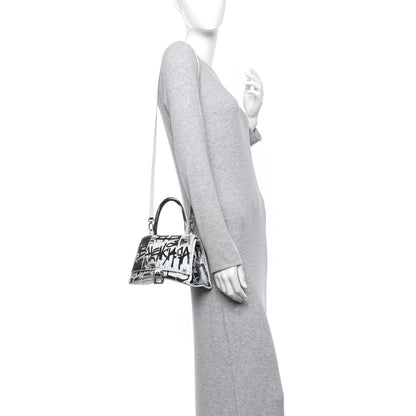 Balenciaga Smooth Calfskin Graffiti Hourglass Top Handle Bag Small White Black 2 of 9