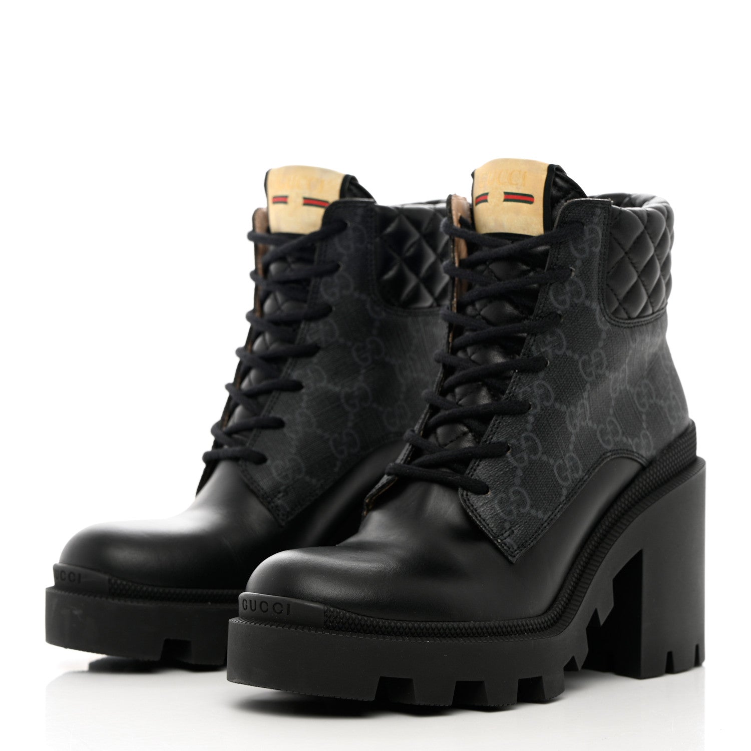 Gucci Apollo Calfskin GG Supreme Nappa Samoa Quilted Lace Up Ankle Boots 36 Black 3 of 12
