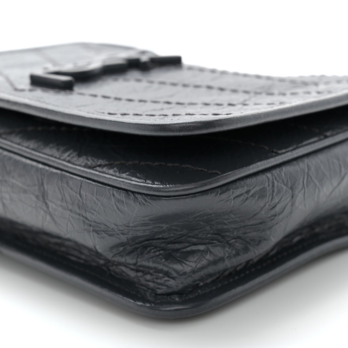 Crinkled Calfskin Matelasse Monogram Niki Chain Wallet Dark Smog