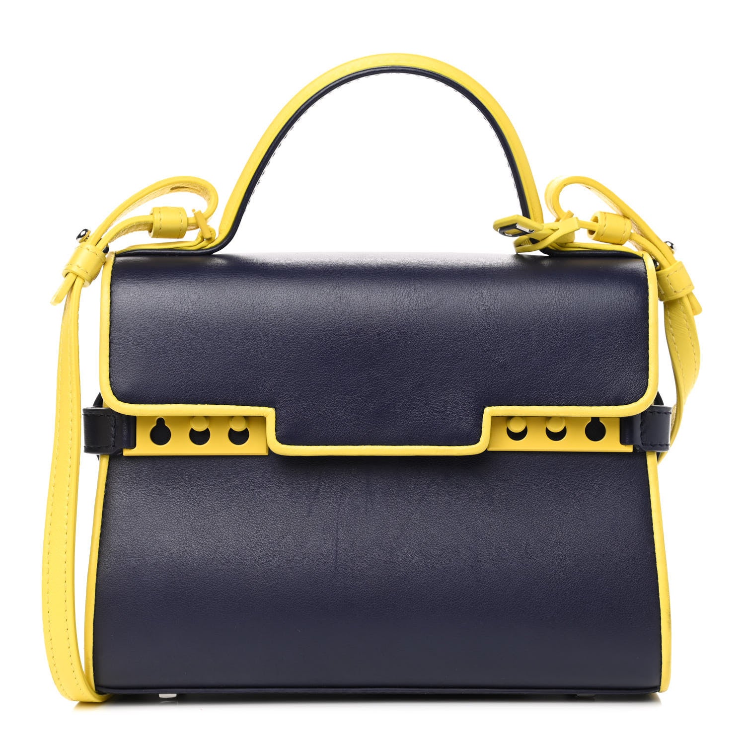 Delvaux Smooth Calfskin Mini Tempete Satchel Navy Yellow 1 of 5