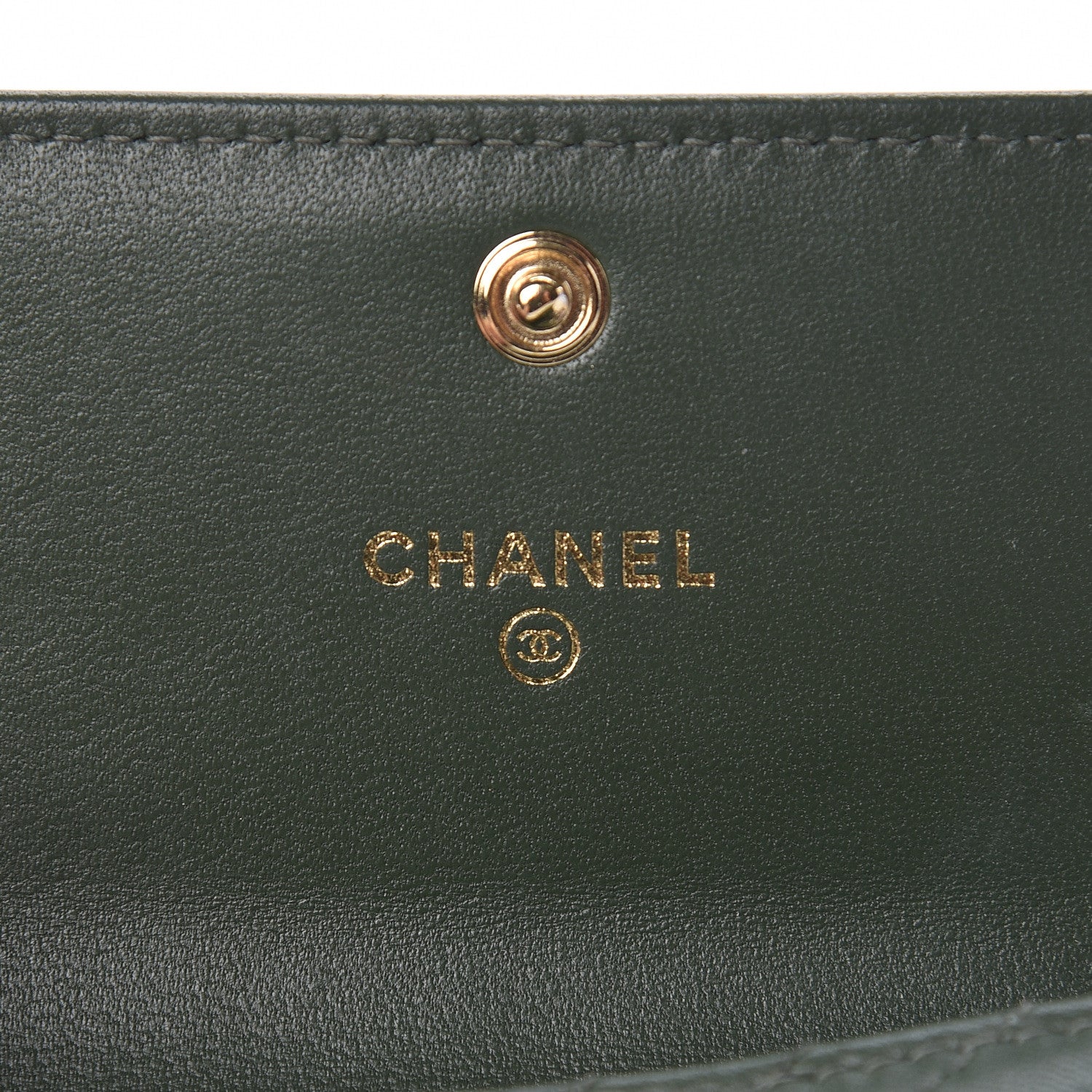 Chanel Lambskin Chevron Quilted Boy Card Holder Wallet Dark Green 6 of 9