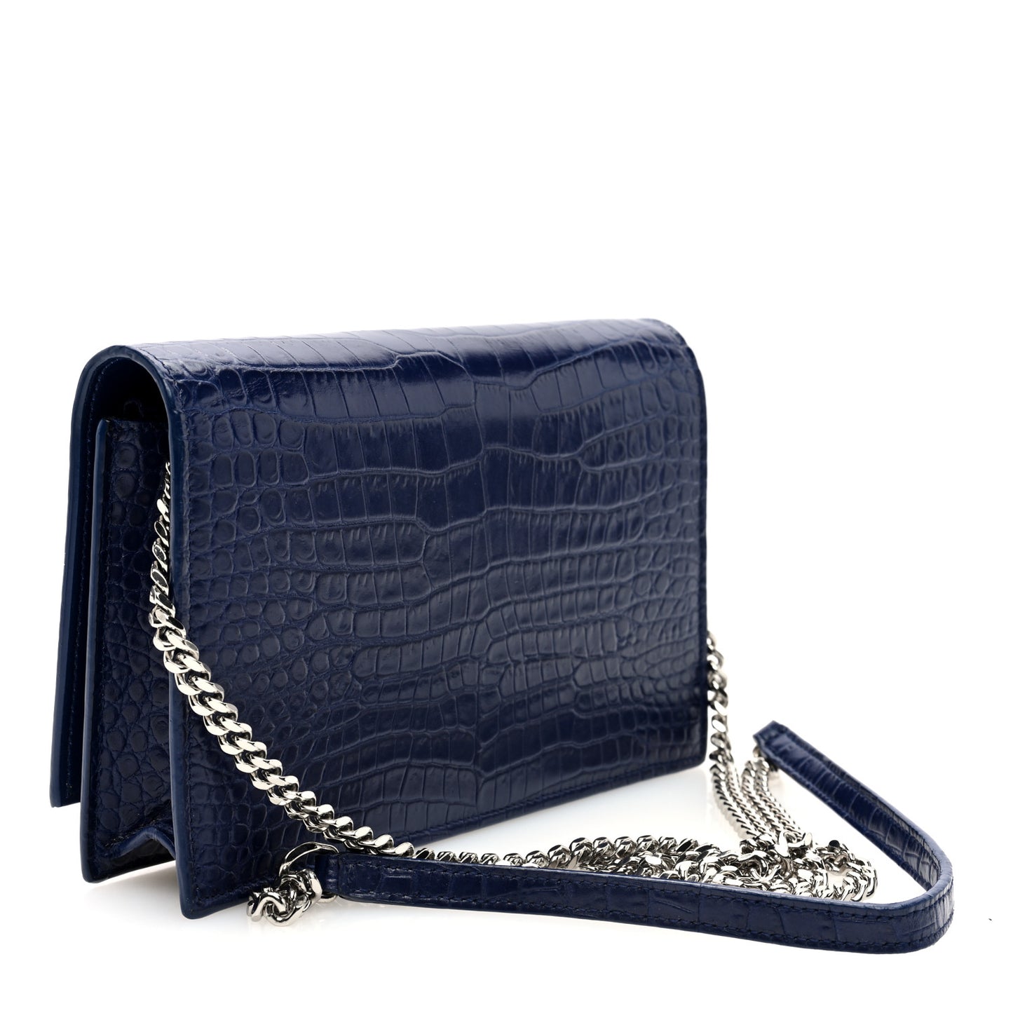 Calfskin Crocodile Embossed Kate Monogram Tassel Chain Wallet Royal Blue