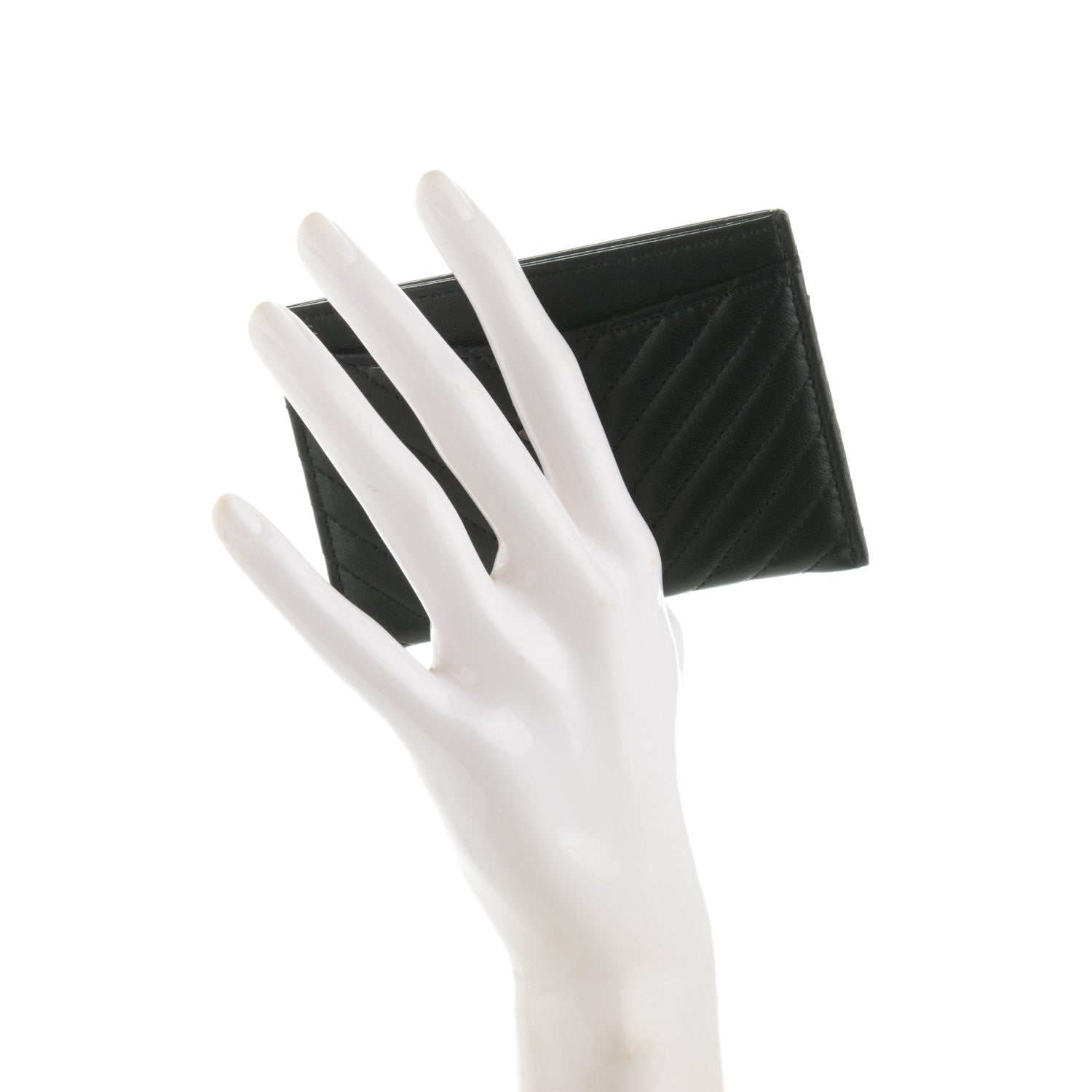 Chanel Lambskin Chevron Quilted Card Holder So Black 2 of 8