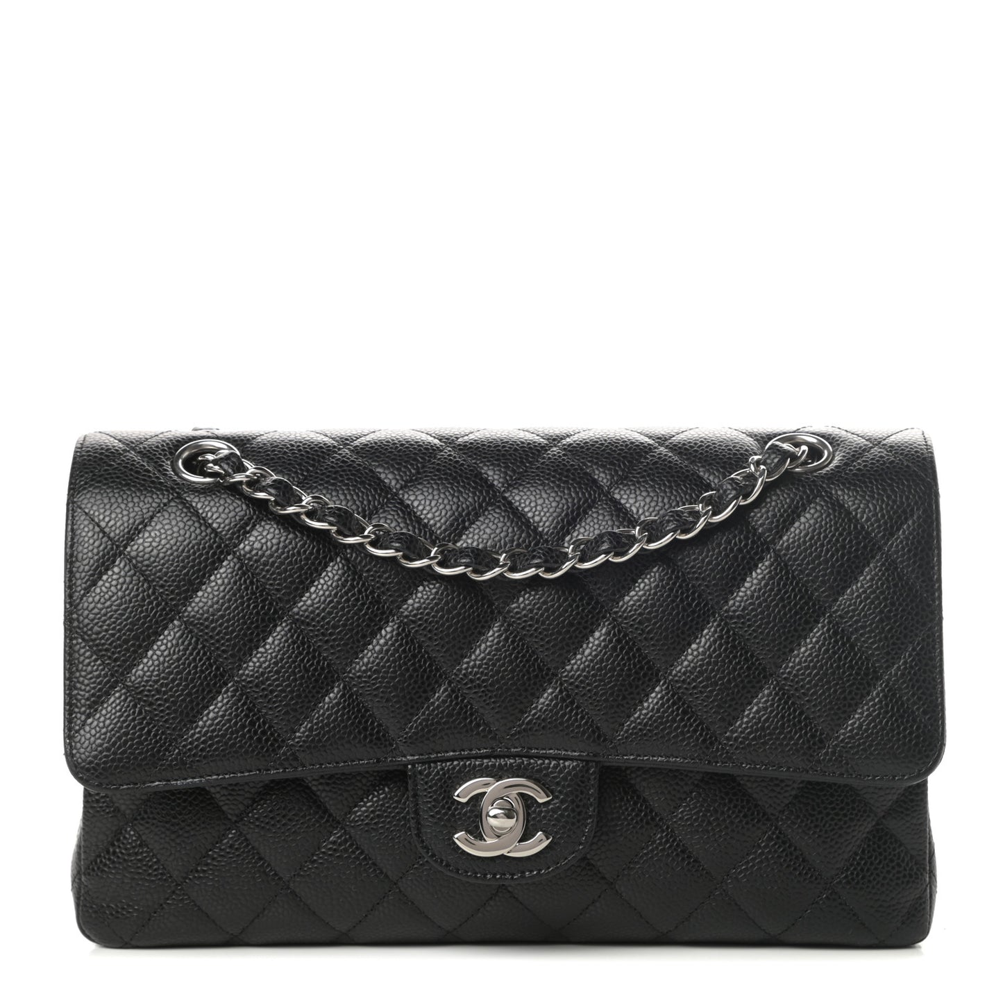 Caviar Quilted Medium Double Flap Black
