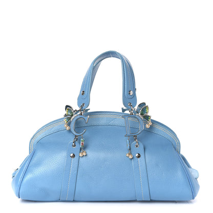 Christian Dior Calfskin Butterfly Pearls Frame Satchel Blue 1 of 13