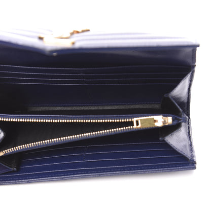 Saint Laurent Grain De Poudre Matelasse Chevron Monogram Flap Wallet Navy 5 of 8