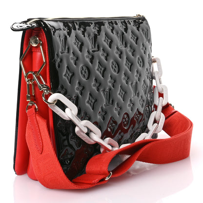 Louis Vuitton Patent Embossed Monogram Lambskin Coussin MM Black Red 3 of 9