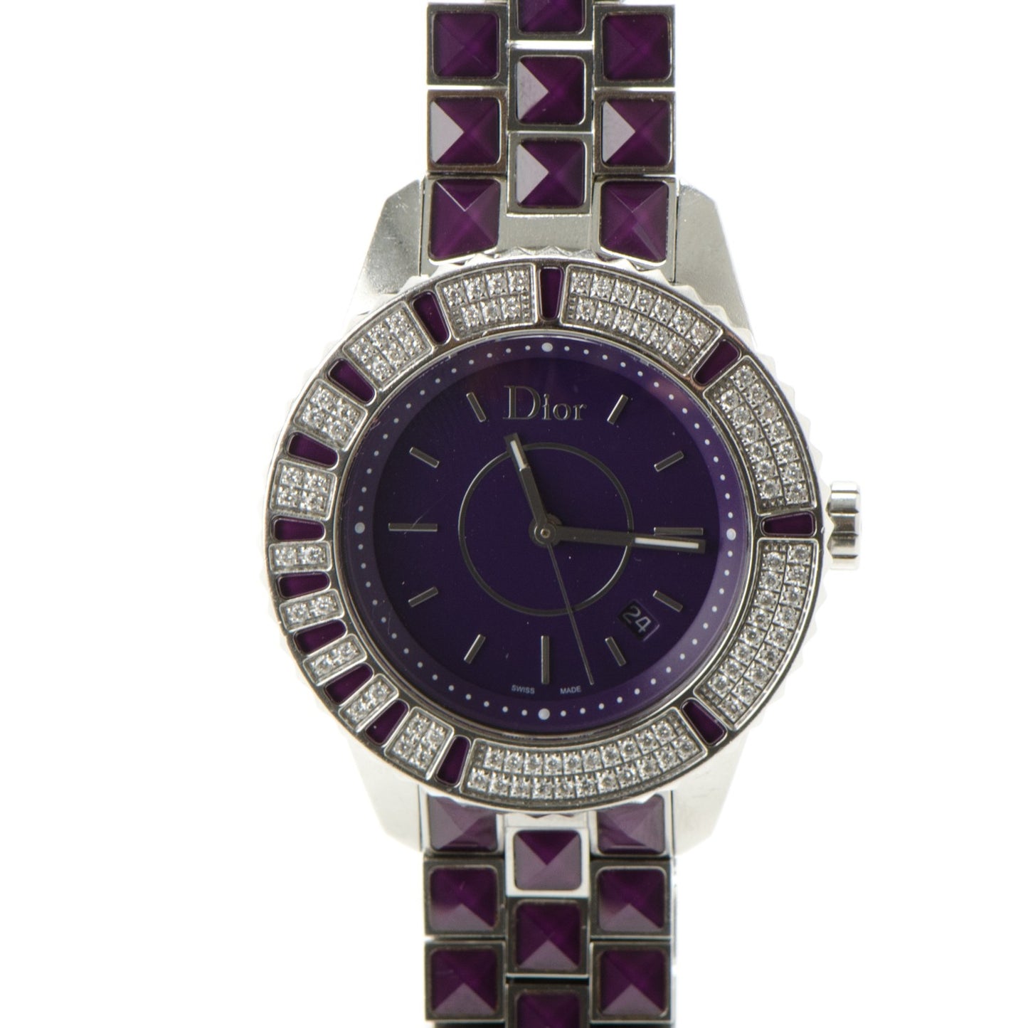 Stainless Steel Diamond Sapphire 33mm Christal Quartz Watch Purple