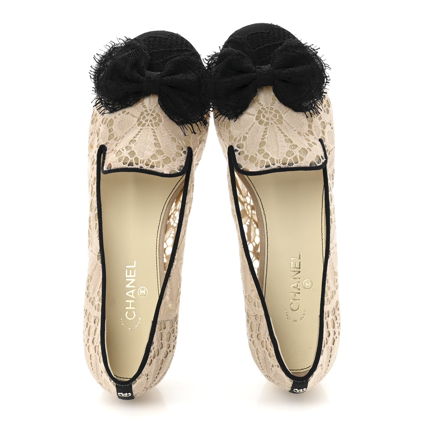 Lace Cap Toe CC Flats 36.5 Beige Black
